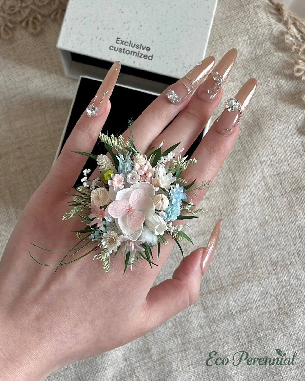 Blush Blue Meadow Preserved Flower Ring – Handcrafted Bridal Floral Jewelry | Jewelry | Eco Perennial
