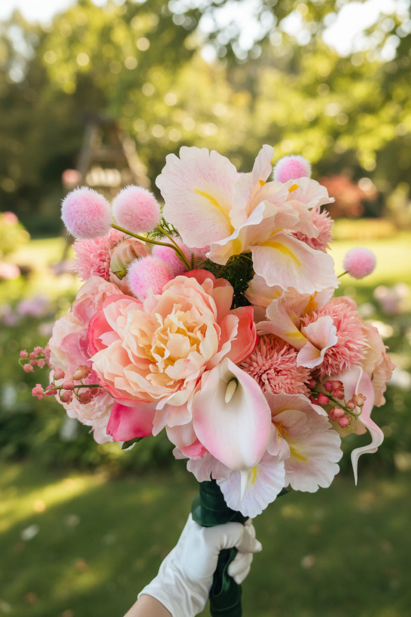 Blush Garden Faux Flower Bouquet | Pink Peony, Calla Lily & Iris | Eco Perennial | Artificial Flower Bouquet | Eco Perennial