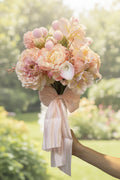 Blush Garden Faux Flower Bouquet | Pink Peony, Calla Lily & Iris | Eco Perennial Romantic Pink Floral Bouquet Only | Artificial Flower Bouquet | Eco Perennial