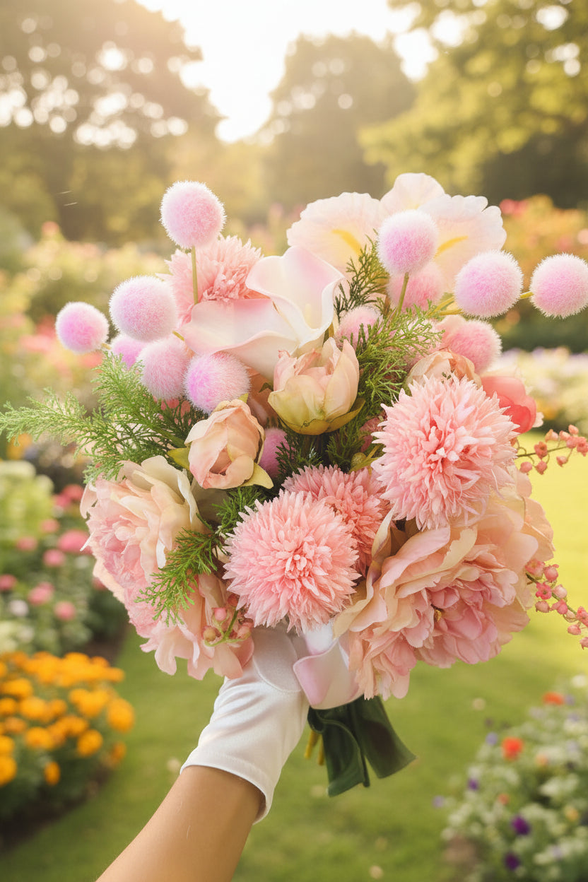 Blush Garden Faux Flower Bouquet | Pink Peony, Calla Lily & Iris | Eco Perennial | Artificial Flower Bouquet | Eco Perennial