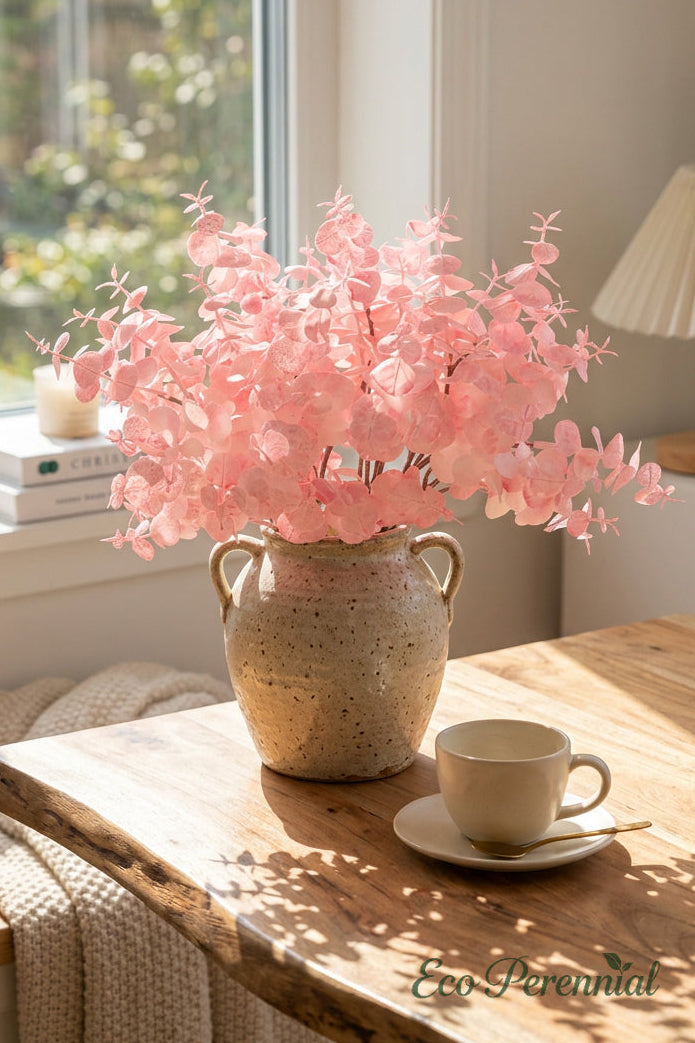 15.7" Petite Faux Eucalyptus Stems | 3 Colors Pink | Artificial Greenery | Eco Perennial