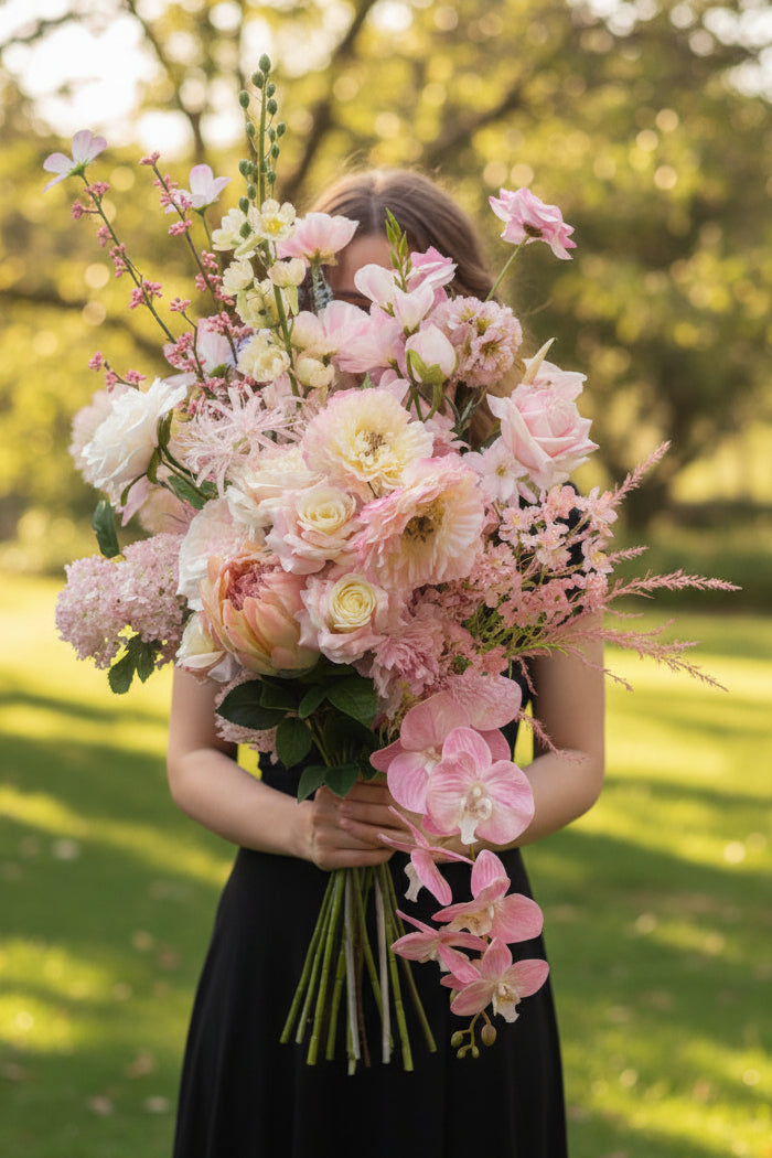 Custom Pink Faux Flower Bouquet | Personalized Silk Floral Arrangement – Eco Perennial | Artificial Flower Bouquet | Eco Perennial