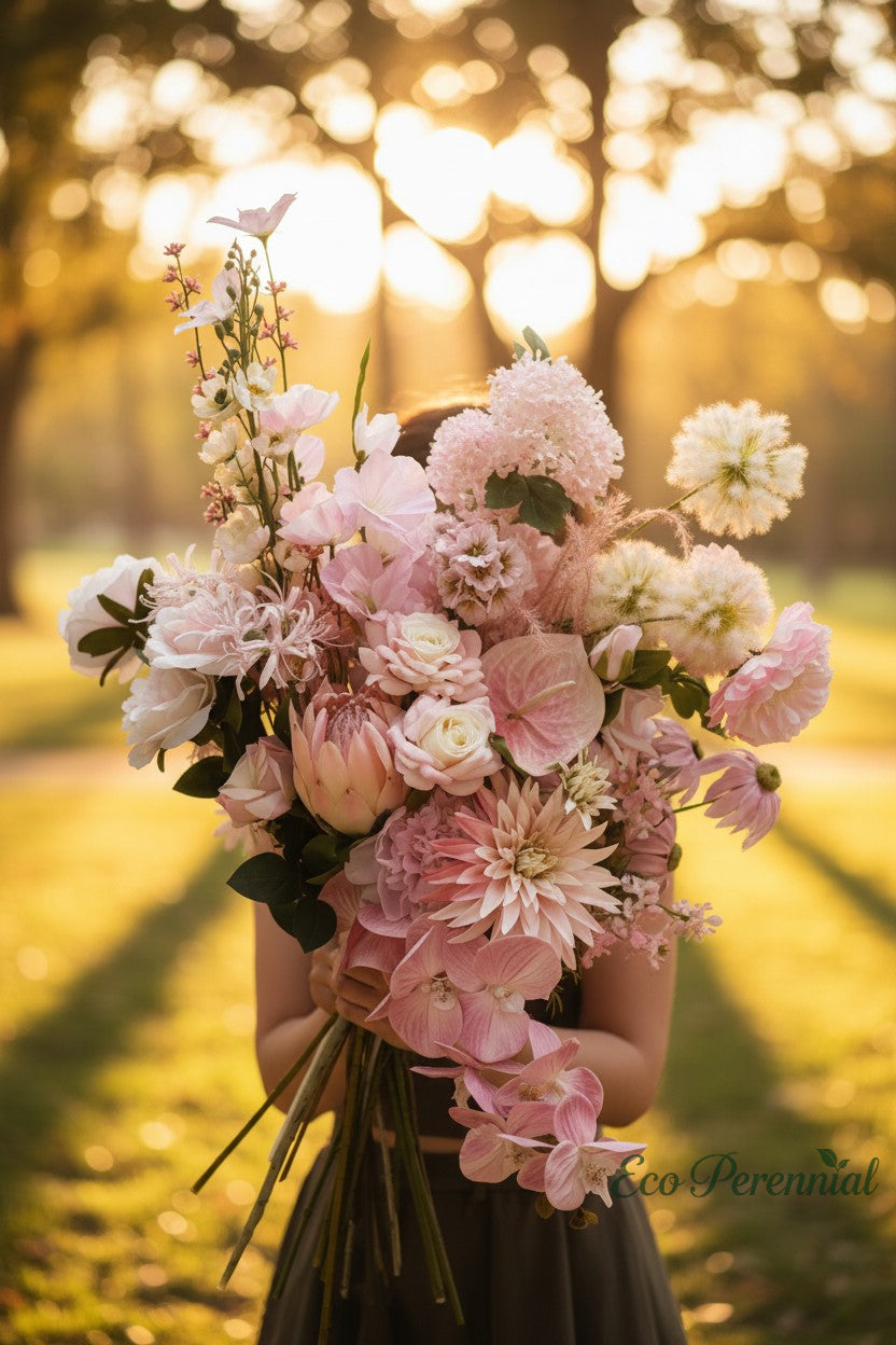 Custom Pink Faux Flower Bouquet | Personalized Silk Floral Arrangement – Eco Perennial | Artificial Flower Bouquet | Eco Perennial