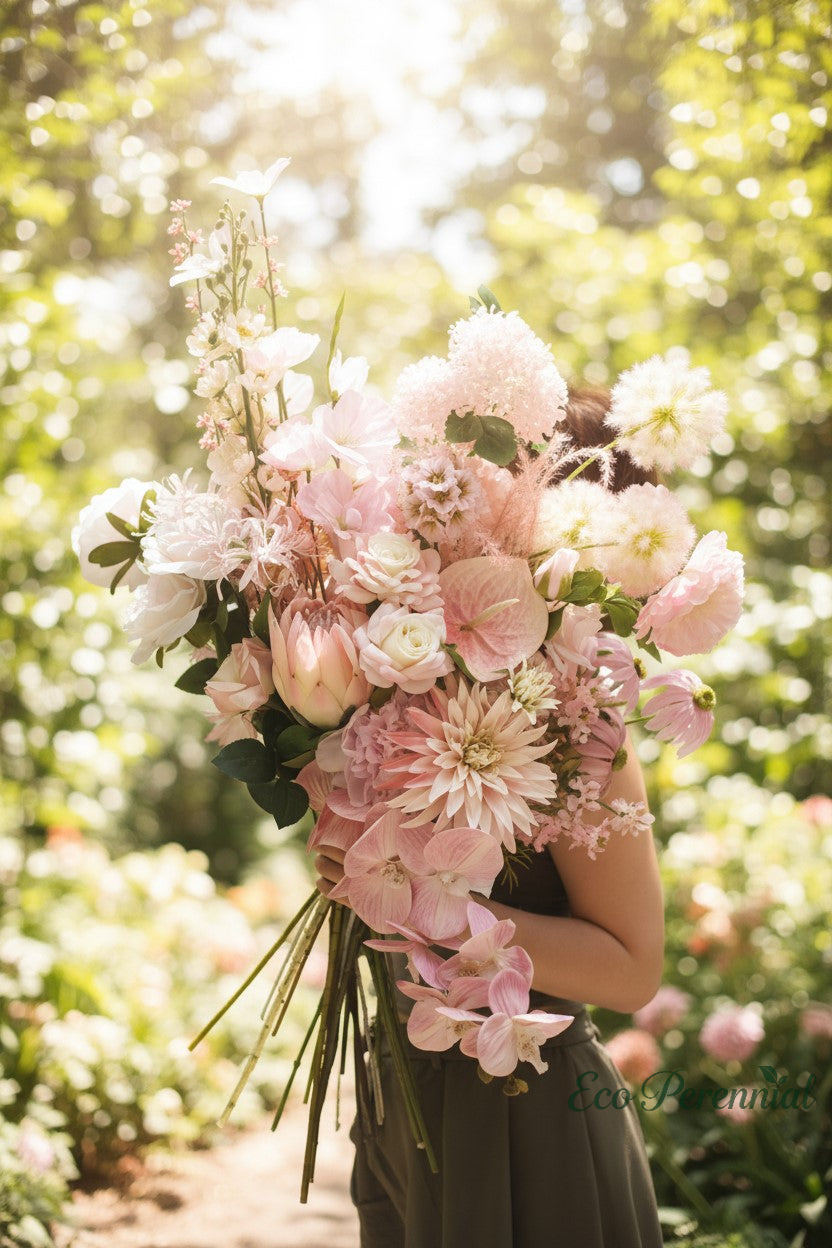 Custom Pink Faux Flower Bouquet | Personalized Silk Floral Arrangement – Eco Perennial | Artificial Flower Bouquet | Eco Perennial