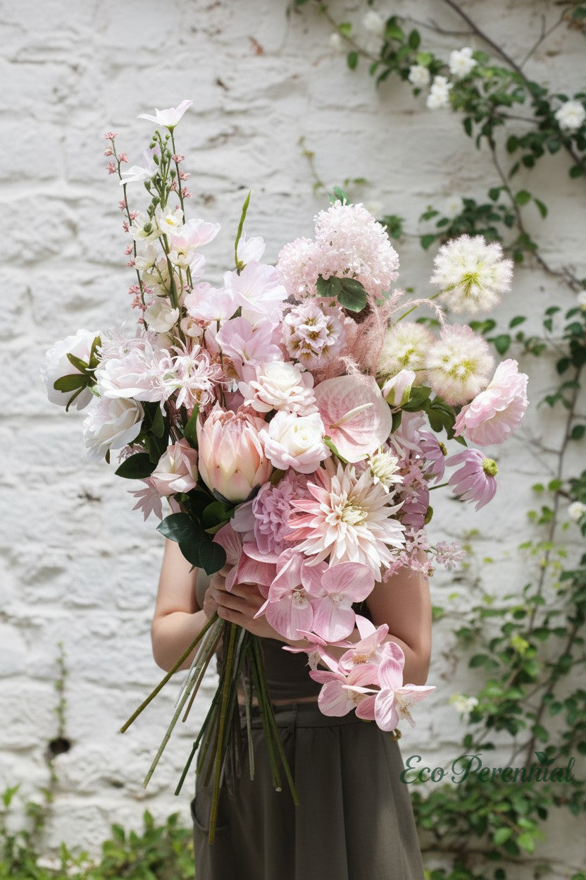 Custom Pink Faux Flower Bouquet | Personalized Silk Floral Arrangement – Eco Perennial | Artificial Flower Bouquet | Eco Perennial