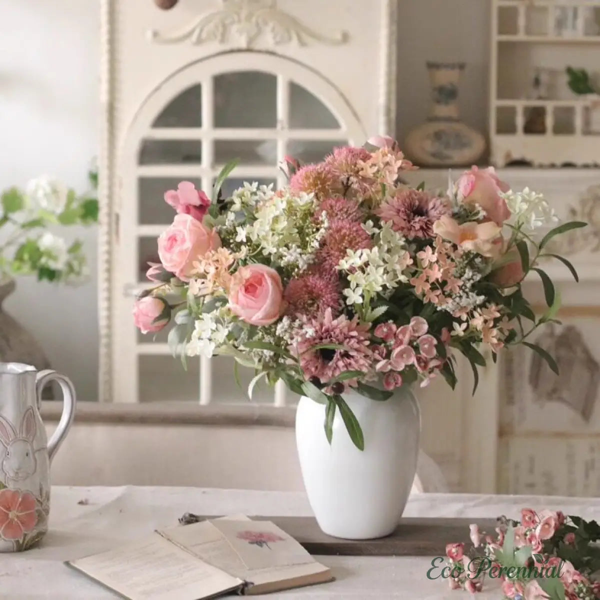 "Blushing Meadow" | Romantic Pink Hand-Tied Silk Bouquet | Realistic Faux Silk Flowers for Home Decor - Eco Perennial