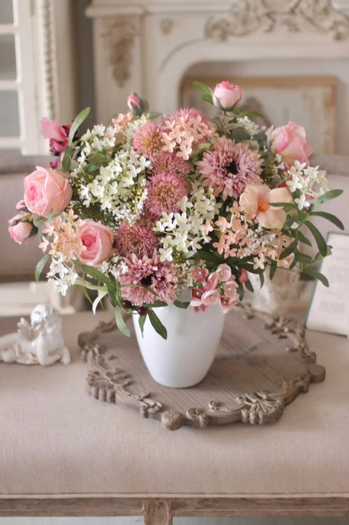 "Blushing Meadow" | Romantic Pink Hand-Tied Silk Bouquet Floral Bouquet Only | Realistic Faux Silk Flowers for Home Decor - Eco Perennial