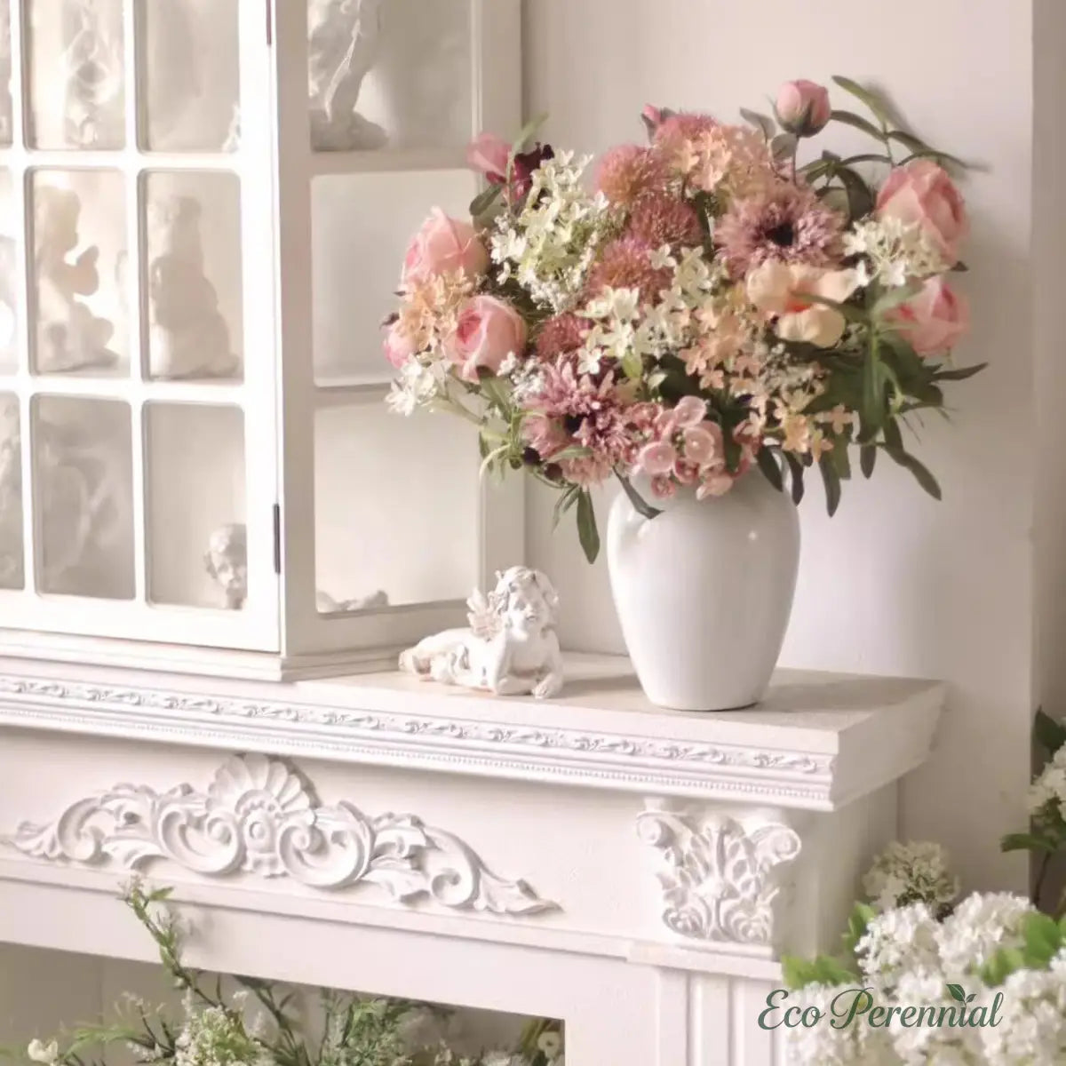 "Blushing Meadow" | Romantic Pink Hand-Tied Silk Bouquet | Realistic Faux Silk Flowers for Home Decor - Eco Perennial
