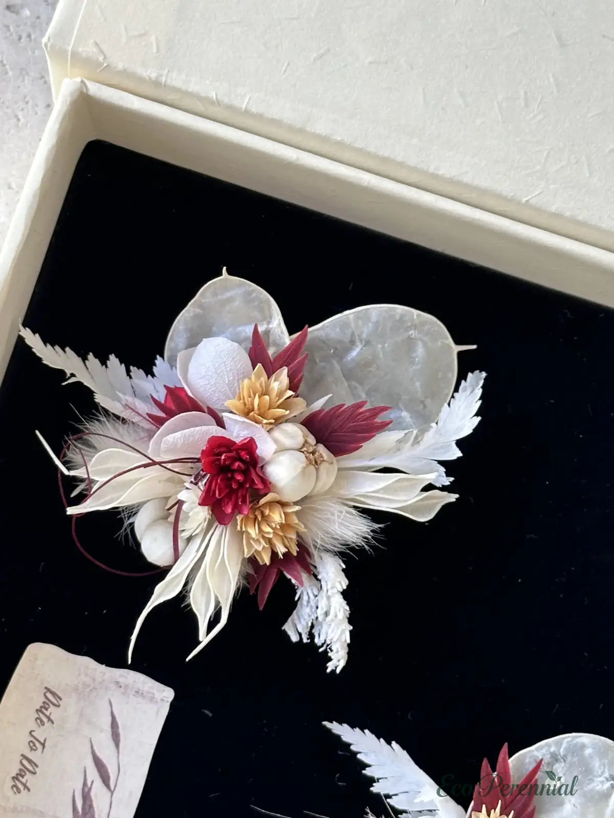 Burgundy & White Preserved Flower Ring – Handcrafted Eternal Floral Jewelry | Realistic Faux Silk Flowers for Home Decor - Eco Perennial