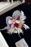 Burgundy & White Preserved Flower Ring – Handcrafted Eternal Floral Jewelry Burgundy White Gold | Realistic Faux Silk Flowers for Home Decor - Eco Perennial