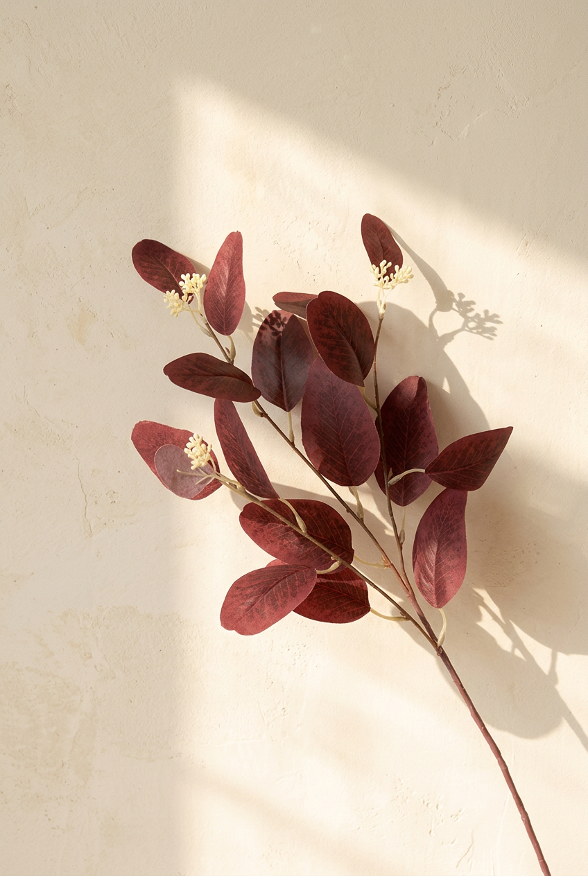 21.3" Seeded Faux Eucalyptus Branches | Realistic Artificial Greenery in 7 Colors Burgundy Red | Artificial Greenery | Eco Perennial