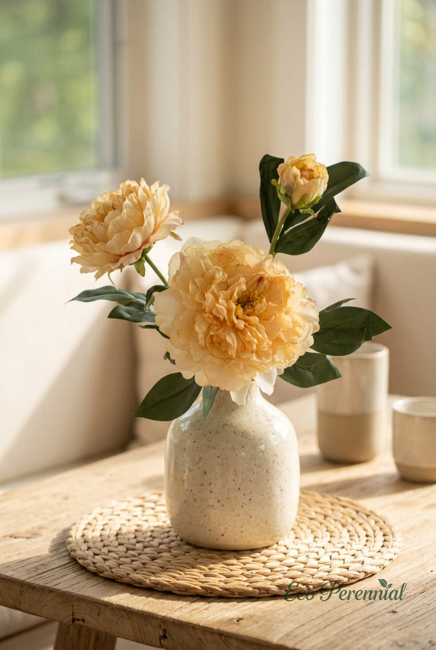 French Burnt Edge Peony Stem | Realistic Faux Silk Peony Flower | Artificial Flower Stem | Eco Perennial