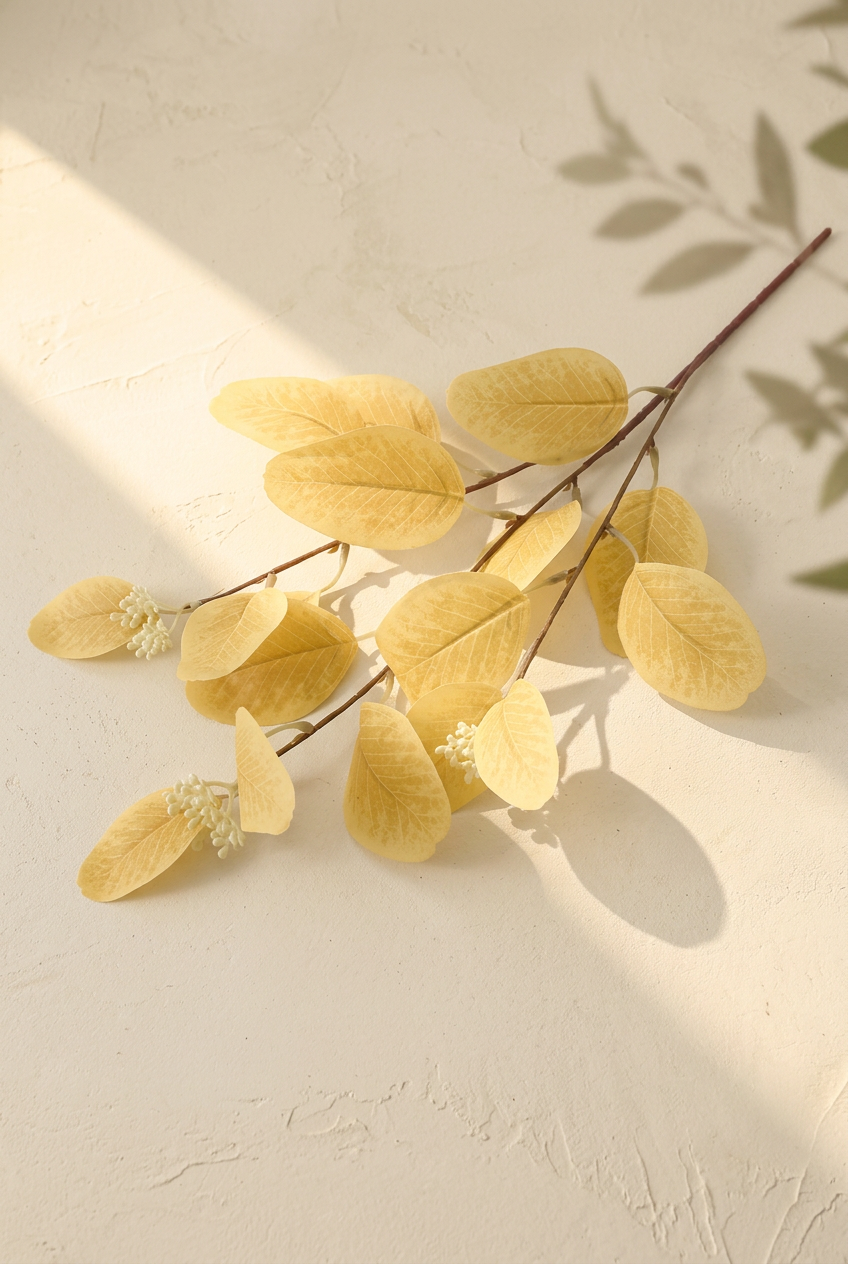21.3" Seeded Faux Eucalyptus Branches | Realistic Artificial Greenery in 7 Colors Butter Yellow | Artificial Greenery | Eco Perennial