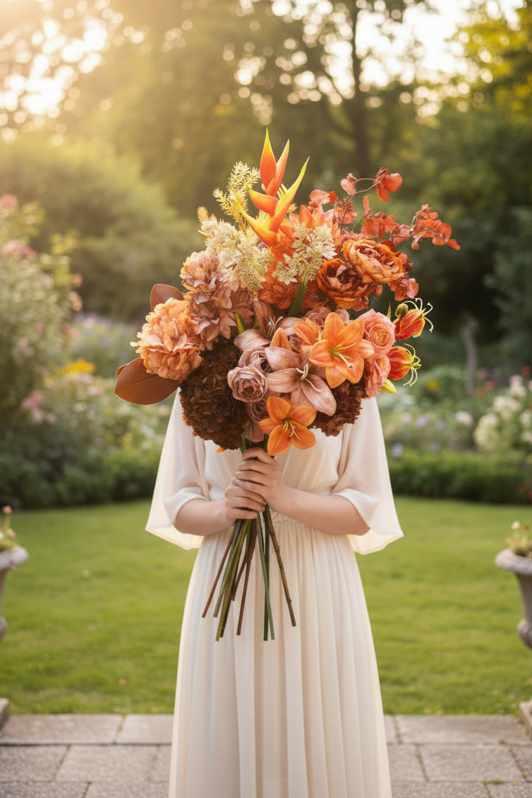 California Sunset Faux Flower Bouquet | Burnt Orange, Terracotta & Caramel | Eco Perennial | Artificial Flower Bouquet | Eco Perennial
