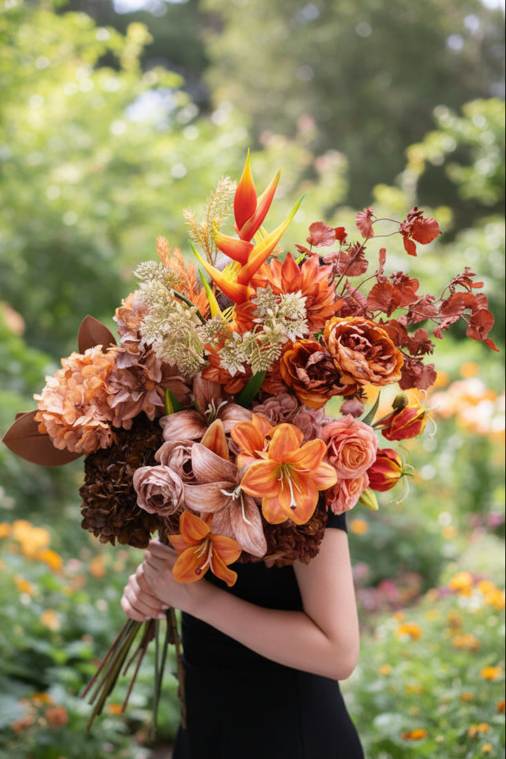 California Sunset Faux Flower Bouquet | Burnt Orange, Terracotta & Caramel | Eco Perennial Burnt Orange | Artificial Flower Bouquet | Eco Perennial