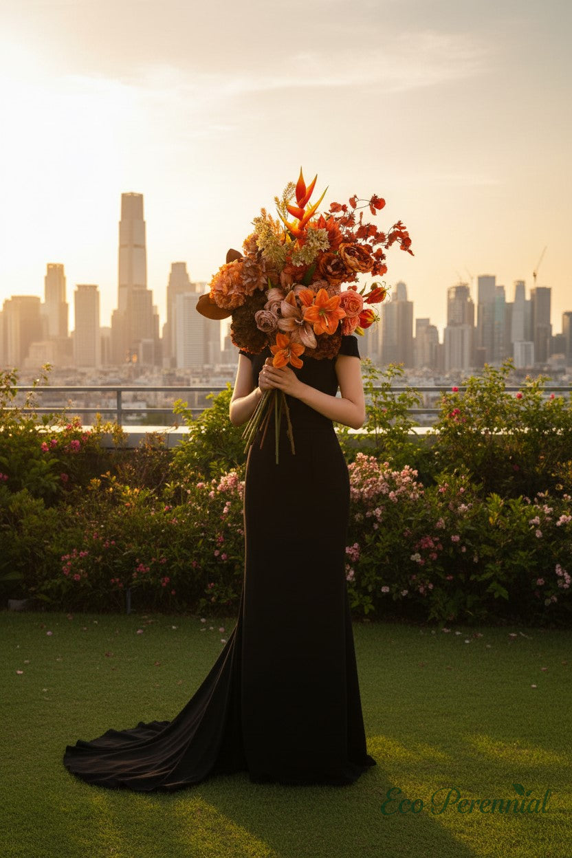 California Sunset Faux Flower Bouquet | Burnt Orange, Terracotta & Caramel | Eco Perennial | Artificial Flower Bouquet | Eco Perennial