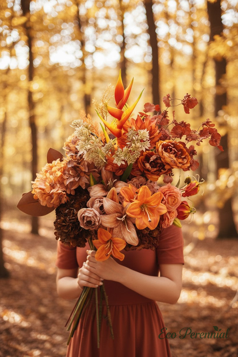 California Sunset Faux Flower Bouquet | Burnt Orange, Terracotta & Caramel | Eco Perennial | Artificial Flower Bouquet | Eco Perennial