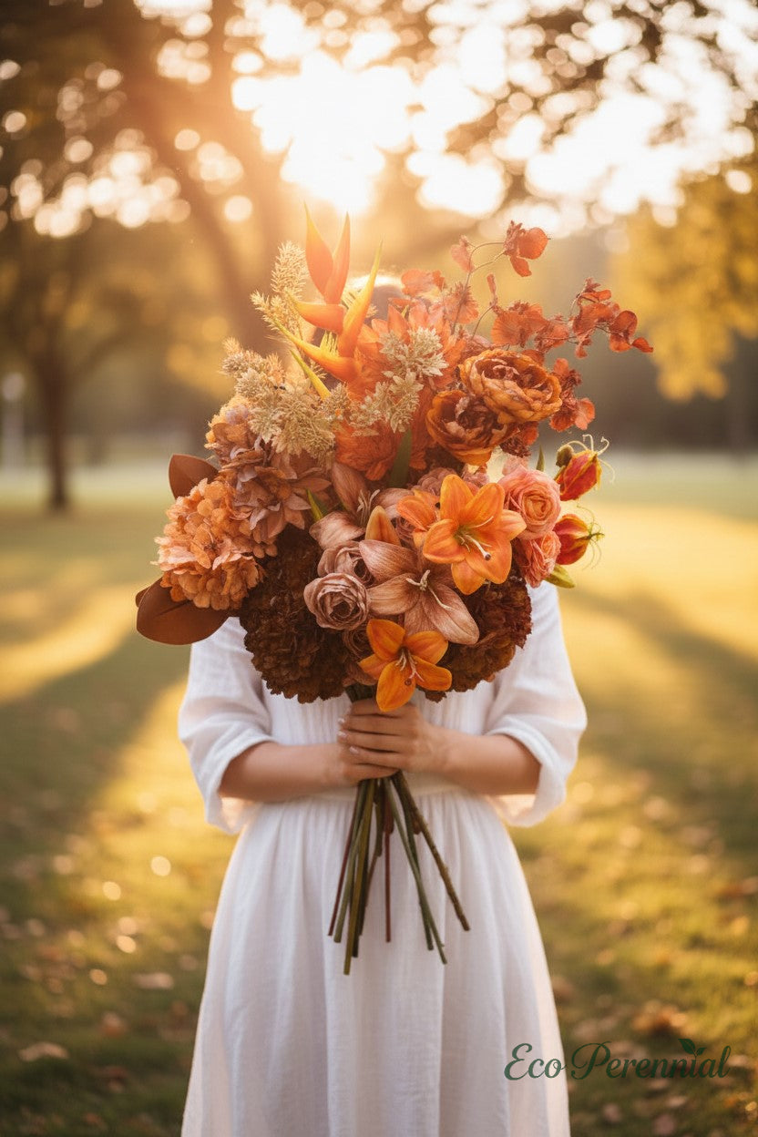 California Sunset Faux Flower Bouquet | Burnt Orange, Terracotta & Caramel | Eco Perennial | Artificial Flower Bouquet | Eco Perennial