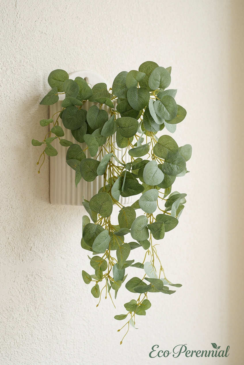 30" Trailing Coin Leaf Eucalyptus Vines | Hanging Faux Greenery Stems | Artificial Greenery | Eco Perennial