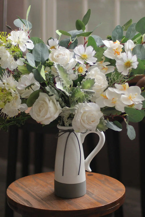 "Champagne Whisper" | Artisan Cream Hand-Tied Bouquet Floral Bouquet Only Standard Size - Elegant & Versatile | Realistic Faux Silk Flowers for Home Decor - Eco Perennial