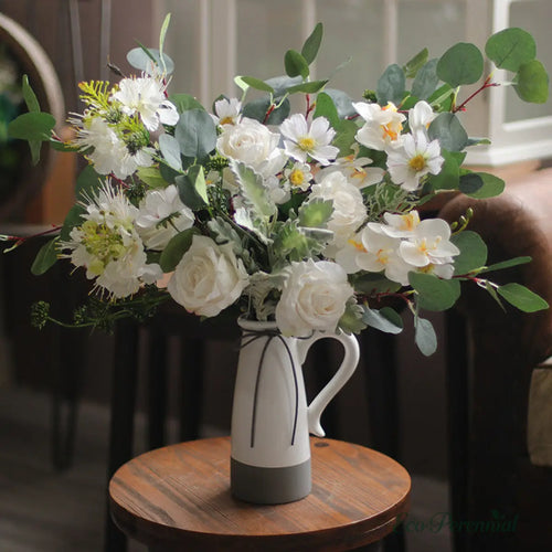 "Champagne Whisper" | Artisan Cream Hand-Tied Bouquet | Realistic Faux Silk Flowers for Home Decor - Eco Perennial