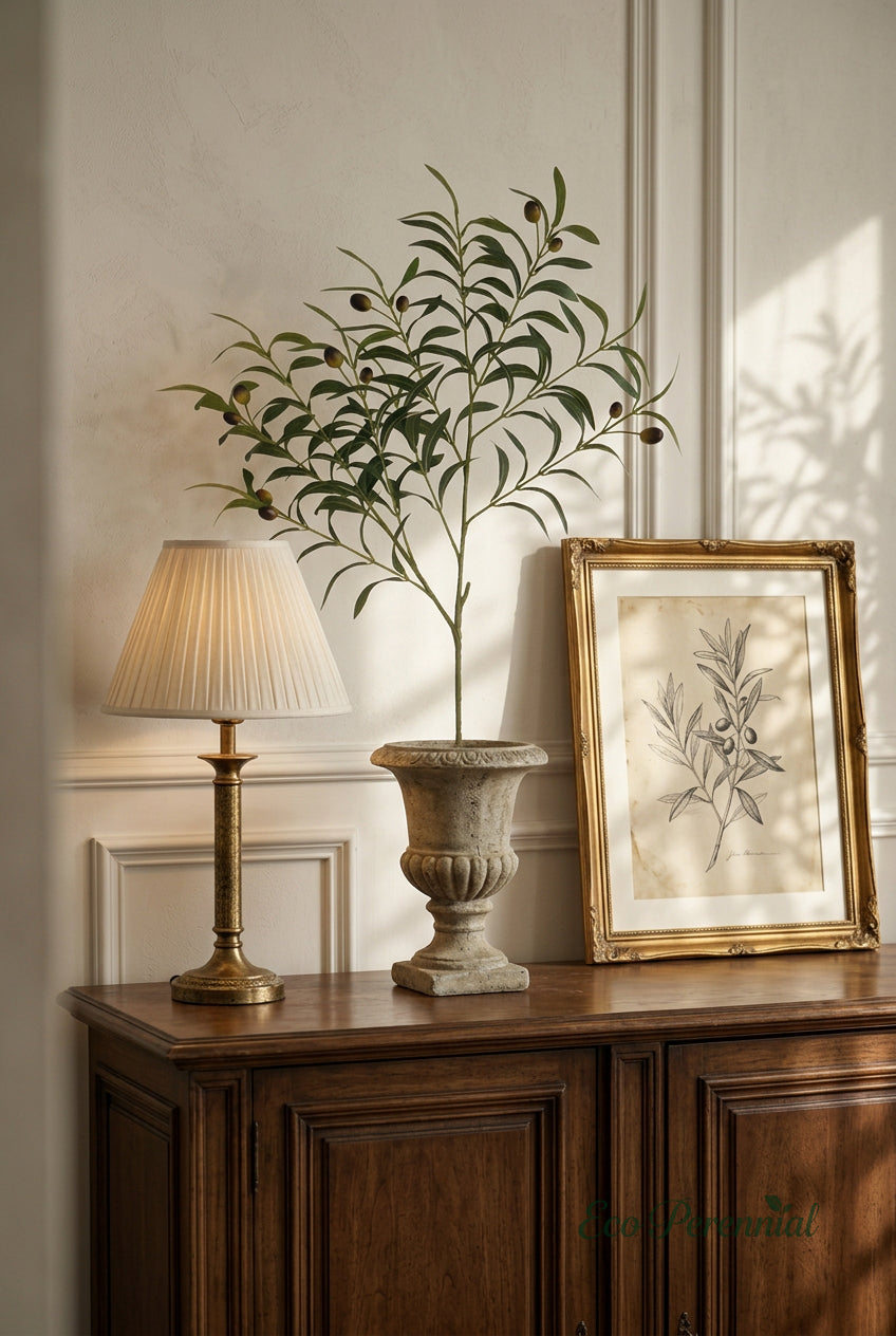 37.4" Faux Olive Branches | Tall 10-Fork Stems | Artificial Greenery | Eco Perennial