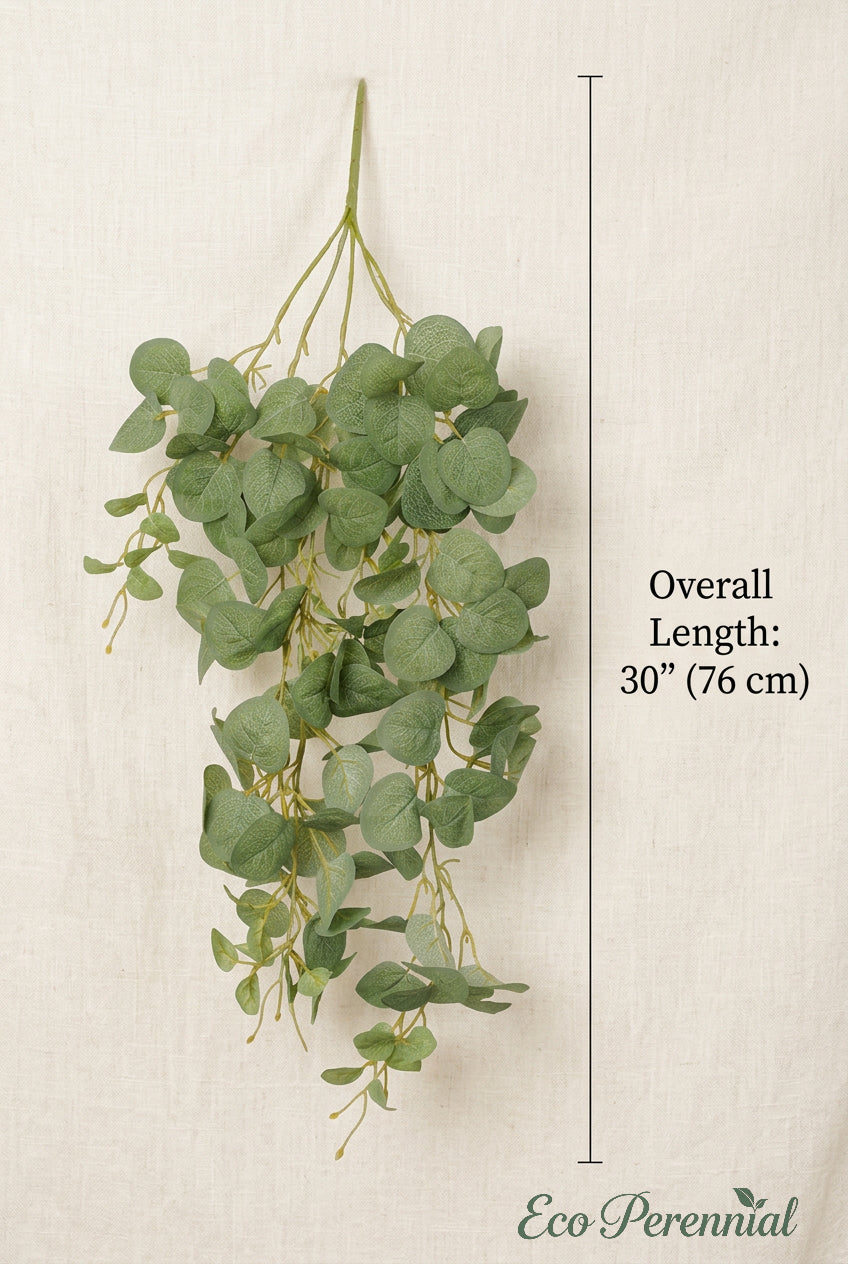30" Trailing Coin Leaf Eucalyptus Vines | Hanging Faux Greenery Stems | Artificial Greenery | Eco Perennial