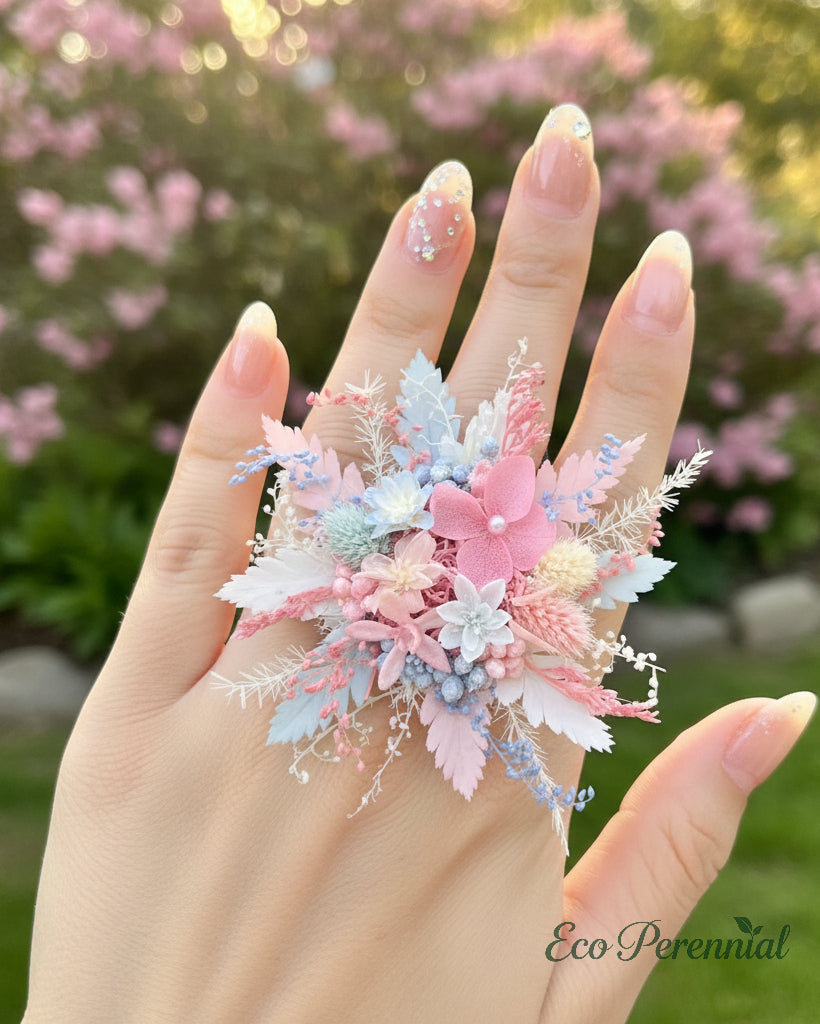 Cotton Candy Real Flower Ring | Genuine Preserved Floral Jewelry | Eco Perennial