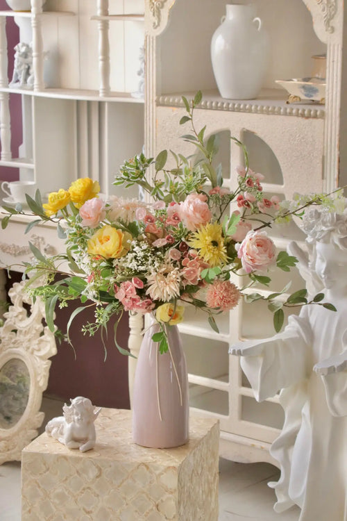 "Creamy Romance" | Elegant French Hand-Tied Bouquet | Realistic Faux Silk Flowers for Home Decor - Eco Perennial