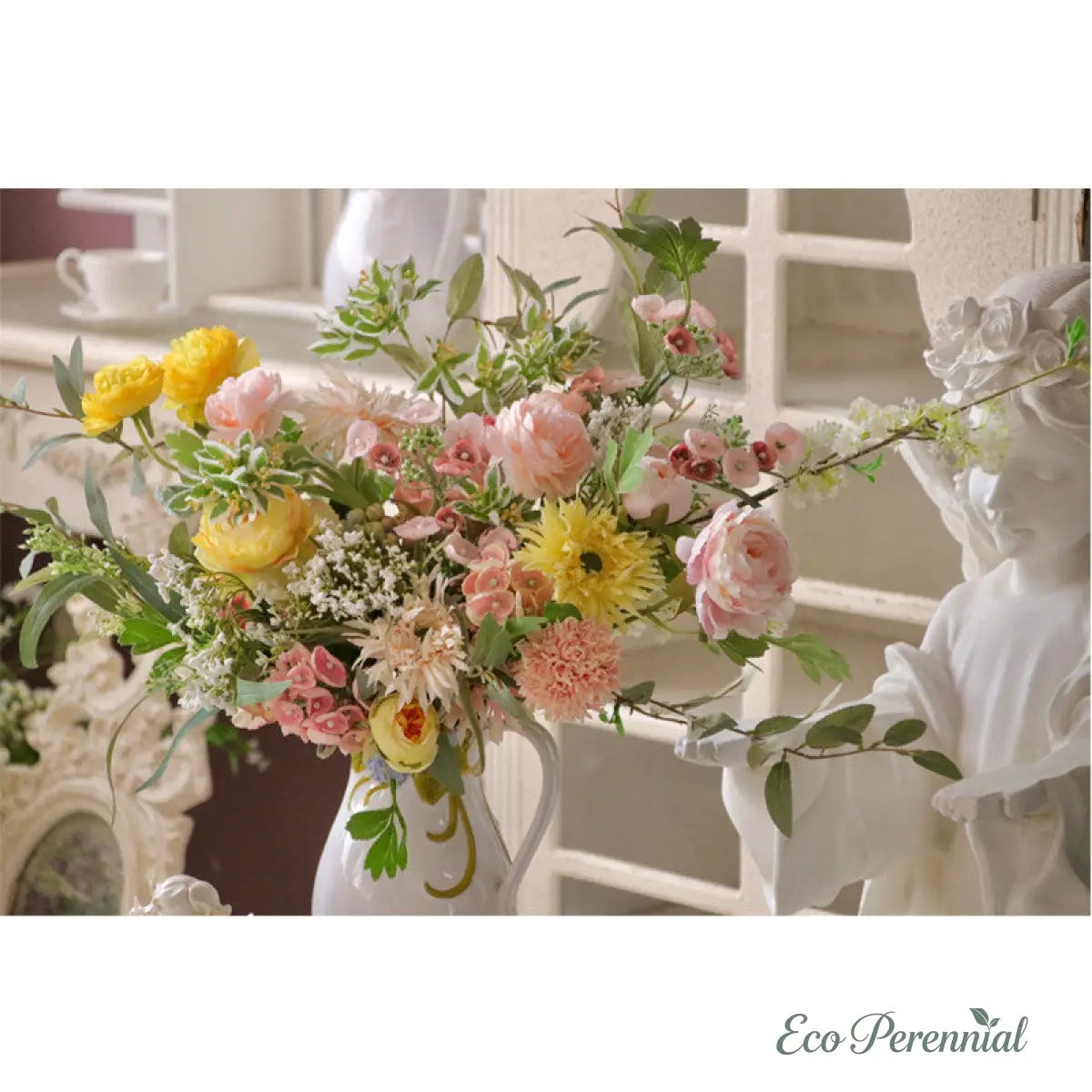 "Creamy Romance" | Elegant French Hand-Tied Bouquet | Realistic Faux Silk Flowers for Home Decor - Eco Perennial