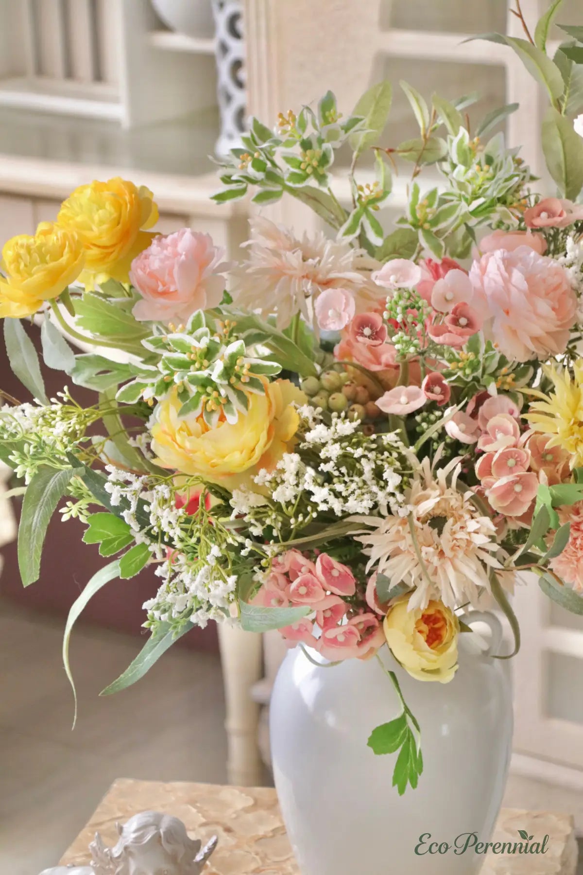 "Creamy Romance" | Elegant French Hand-Tied Bouquet | Realistic Faux Silk Flowers for Home Decor - Eco Perennial