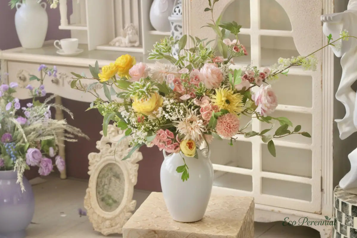 "Creamy Romance" | Elegant French Hand-Tied Bouquet | Realistic Faux Silk Flowers for Home Decor - Eco Perennial