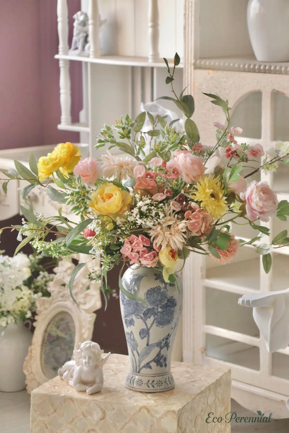 "Creamy Romance" | Elegant French Hand-Tied Bouquet | Realistic Faux Silk Flowers for Home Decor - Eco Perennial