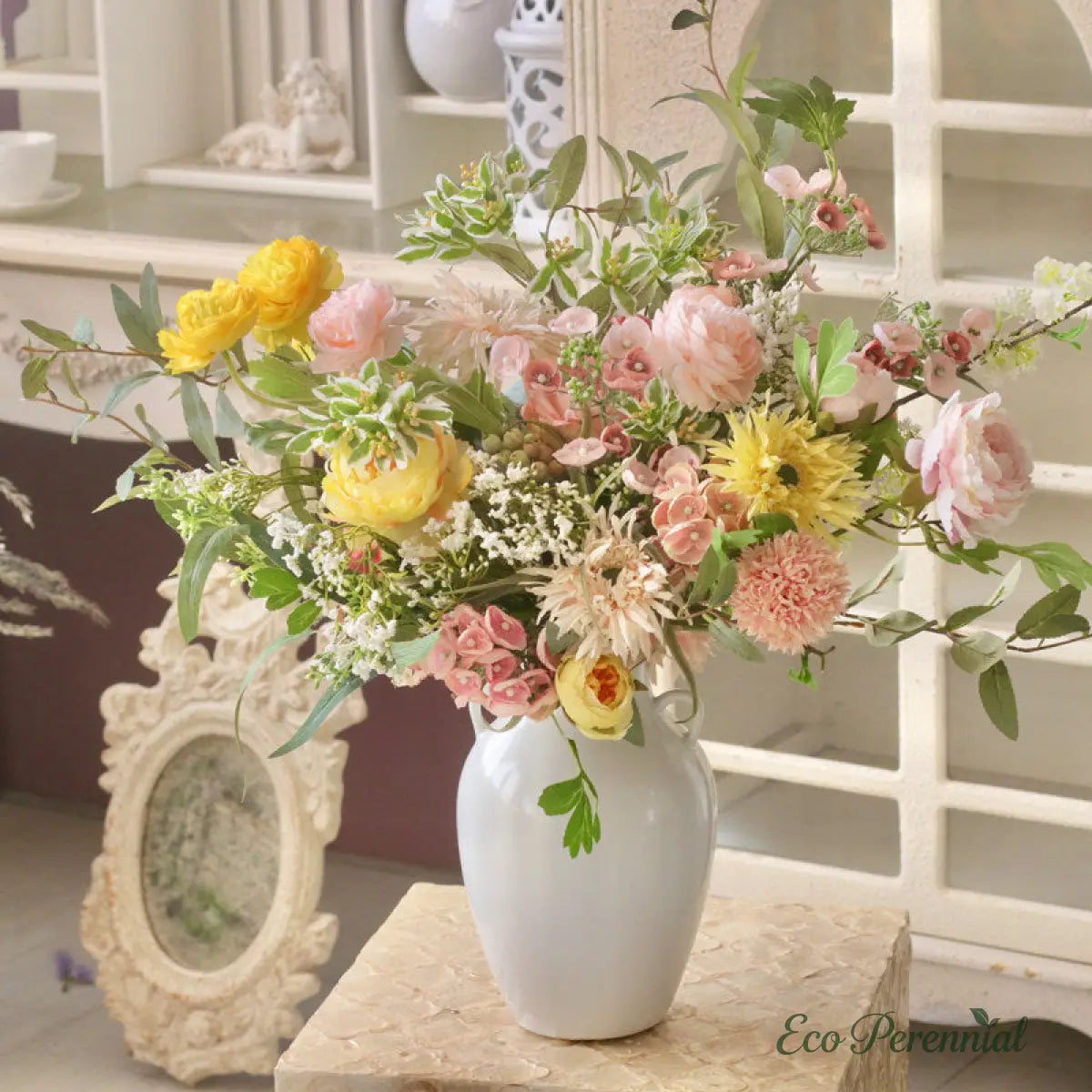 "Creamy Romance" | Elegant French Hand-Tied Bouquet | Realistic Faux Silk Flowers for Home Decor - Eco Perennial