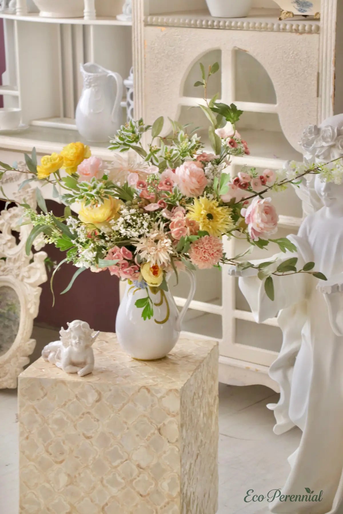 "Creamy Romance" | Elegant French Hand-Tied Bouquet | Realistic Faux Silk Flowers for Home Decor - Eco Perennial