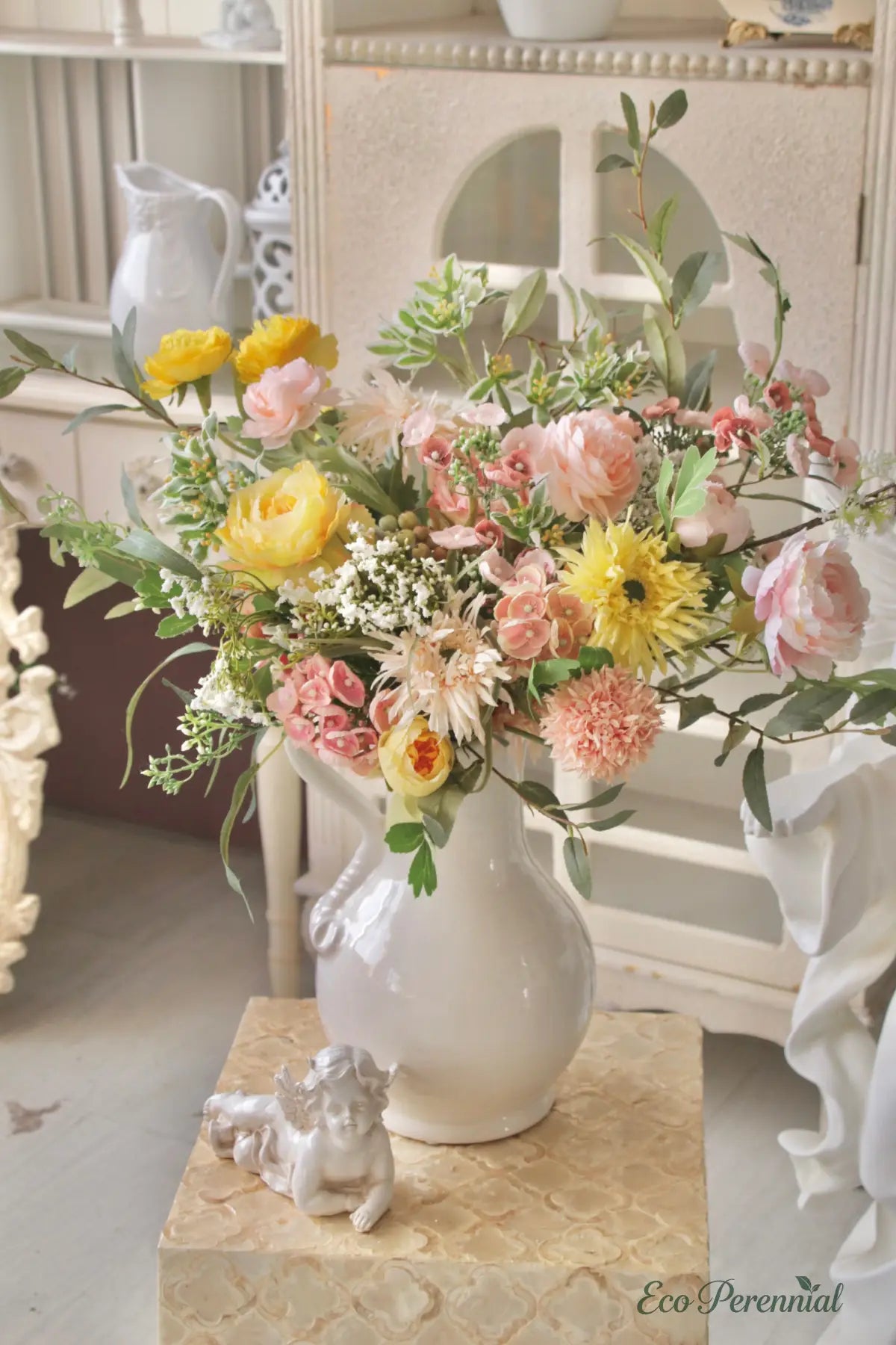 "Creamy Romance" | Elegant French Hand-Tied Bouquet | Realistic Faux Silk Flowers for Home Decor - Eco Perennial