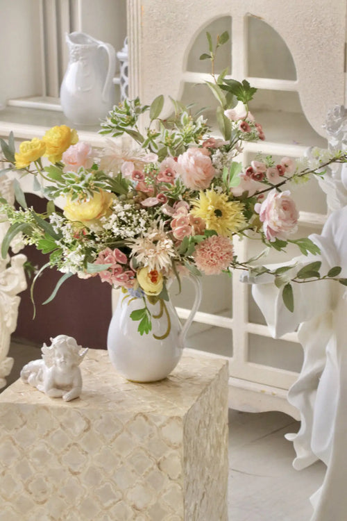 "Creamy Romance" | Elegant French Hand-Tied Bouquet Floral Bouquet Only Grand Size - Bold & Dramatic | Realistic Faux Silk Flowers for Home Decor - Eco Perennial