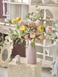 "Creamy Romance" | Elegant French Hand-Tied Bouquet Floral Bouquet Only Standard Size - Elegant & Versatile | Realistic Faux Silk Flowers for Home Decor - Eco Perennial