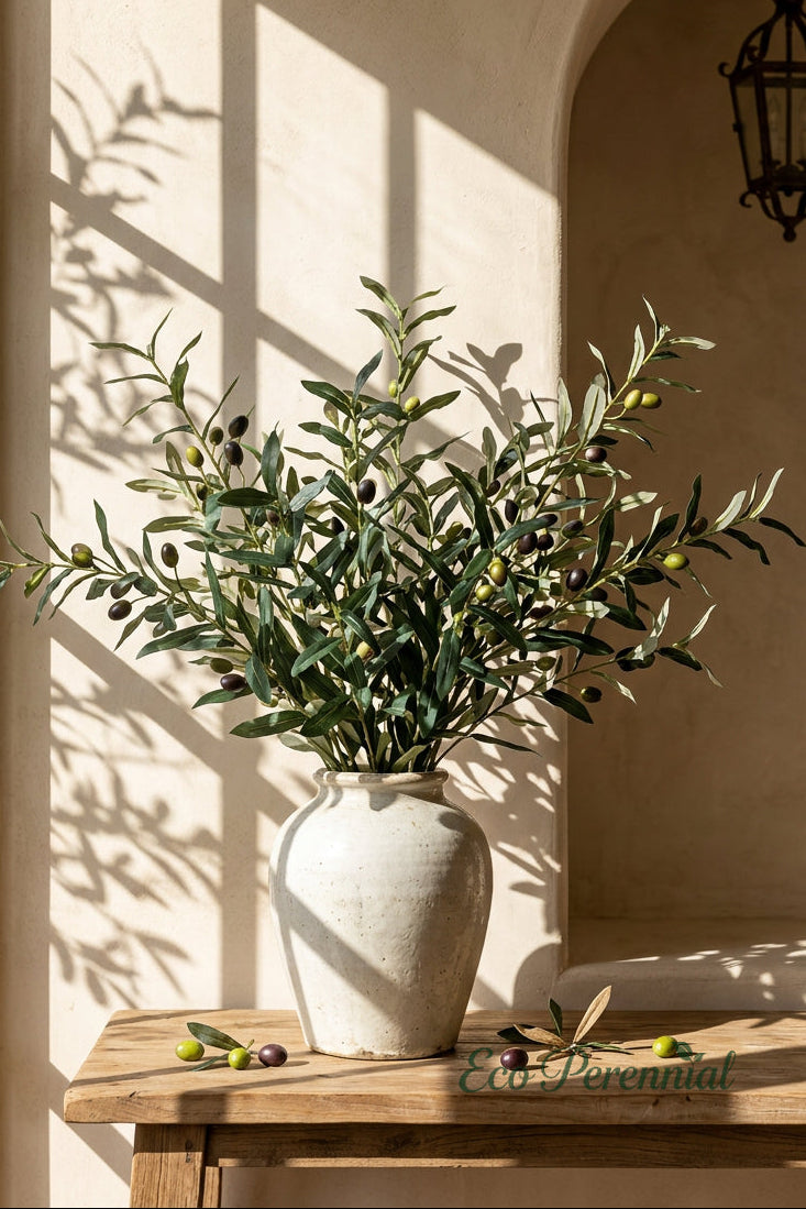Faux Olive Branches with Two-Tone Olives | 28" & 41" | Artificial Greenery | Eco Perennial
