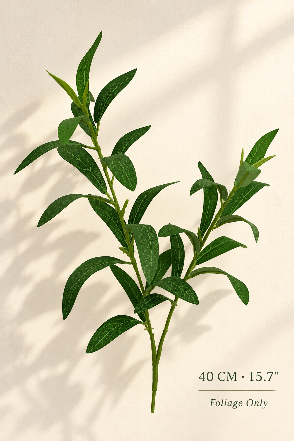 Petite Faux Olive Branches | Seamless, Shed-Resistant Stems 2-Fork · 15.7" · No Fruit | Artificial Greenery | Eco Perennial