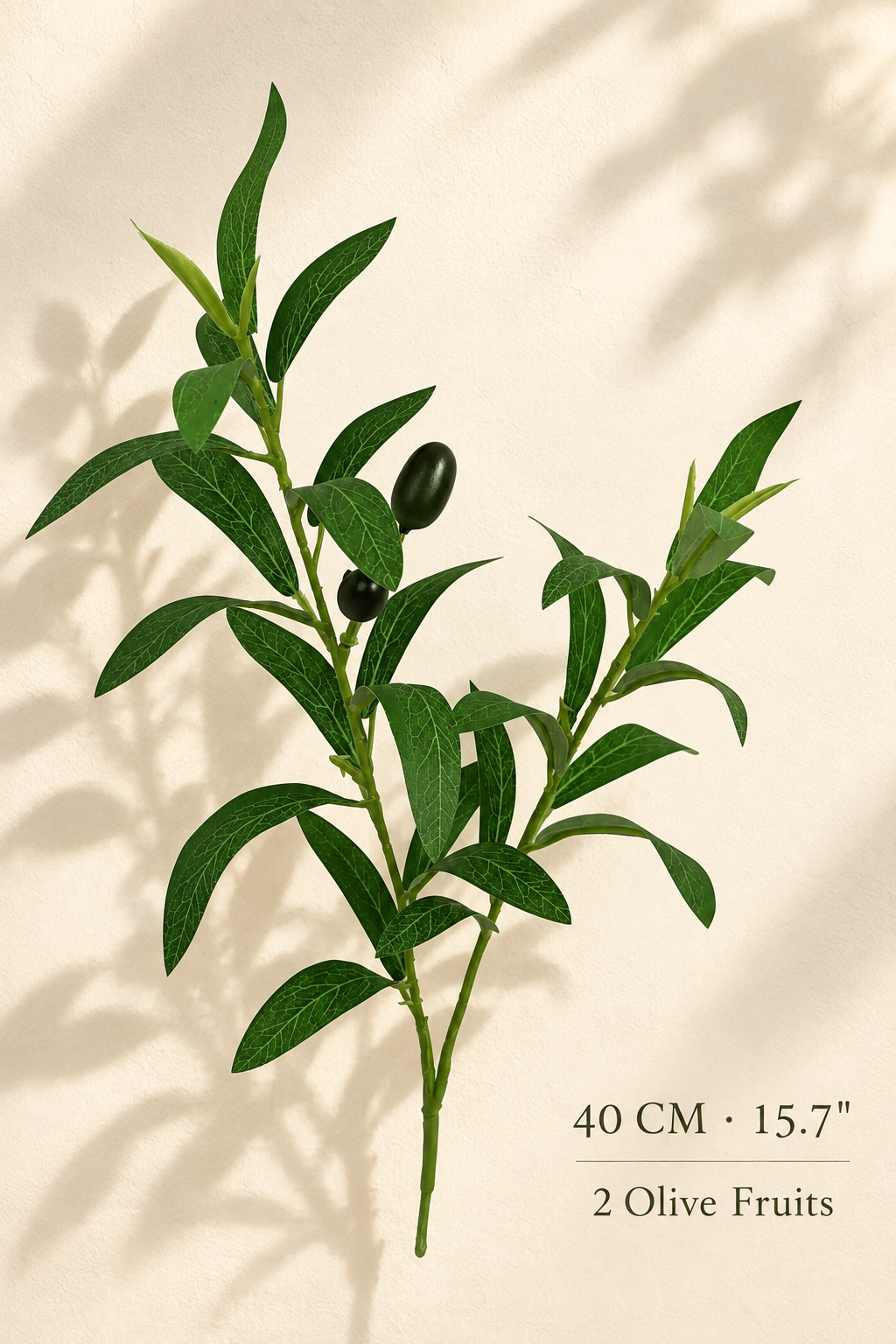 Petite Faux Olive Branches | Seamless, Shed-Resistant Stems 2-Fork · 15.7" · 2 Olives | Artificial Greenery | Eco Perennial