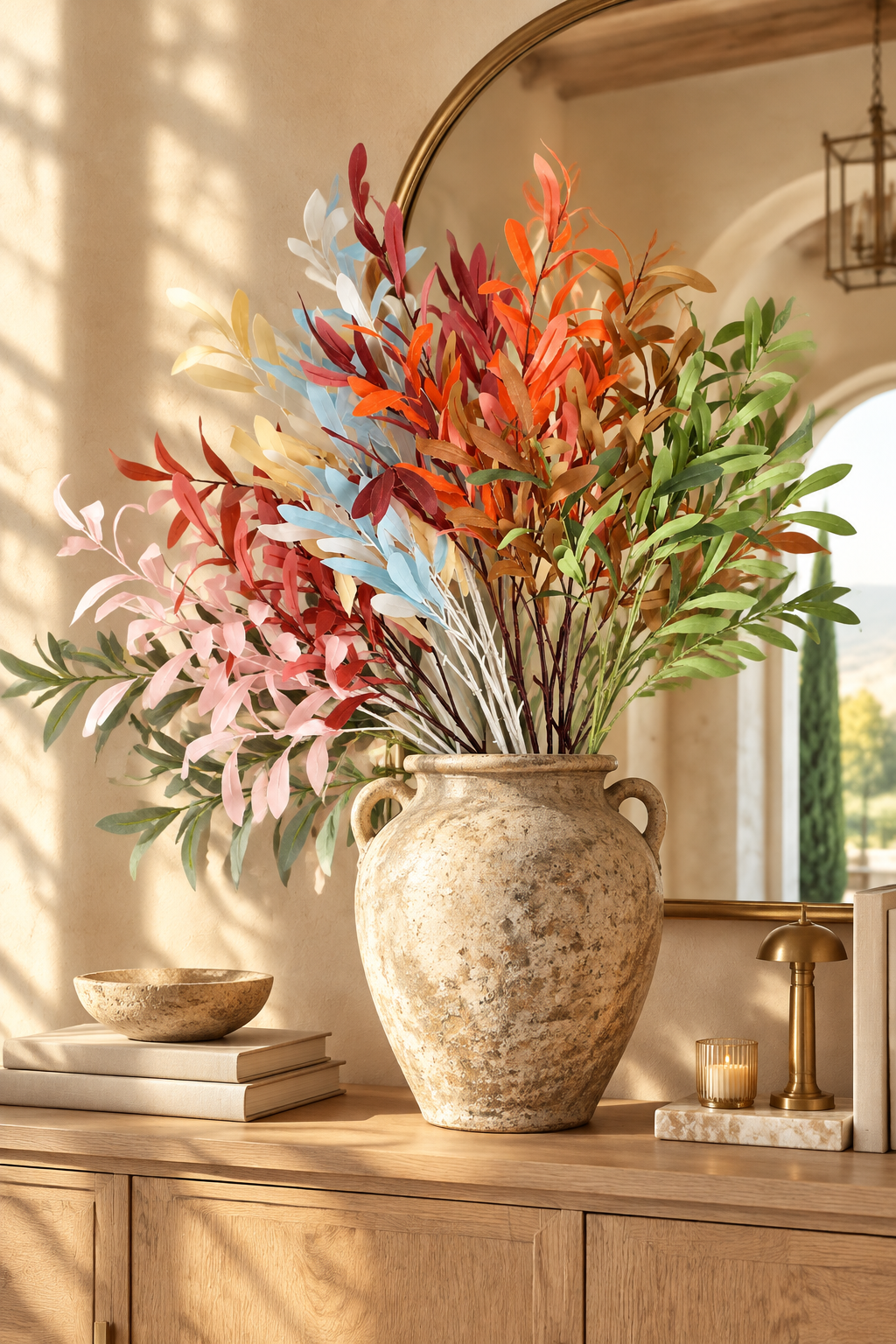Colorful Faux Olive Branches | 37.5" 6-Fork Stems in 10 Colors | Artificial Greenery | Eco Perennial