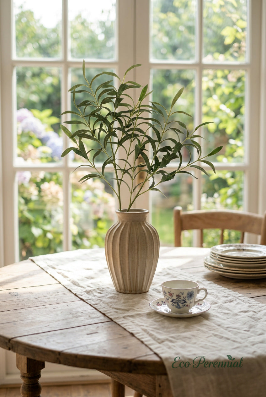 37.4" Faux Olive Branches | Tall 10-Fork Stems | Artificial Greenery | Eco Perennial