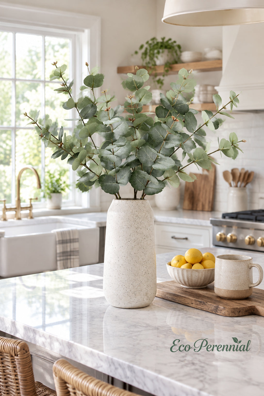 31.5" Realistic Faux Eucalyptus Stem | Silver Dollar Artificial Greenery | Artificial Greenery | Eco Perennial