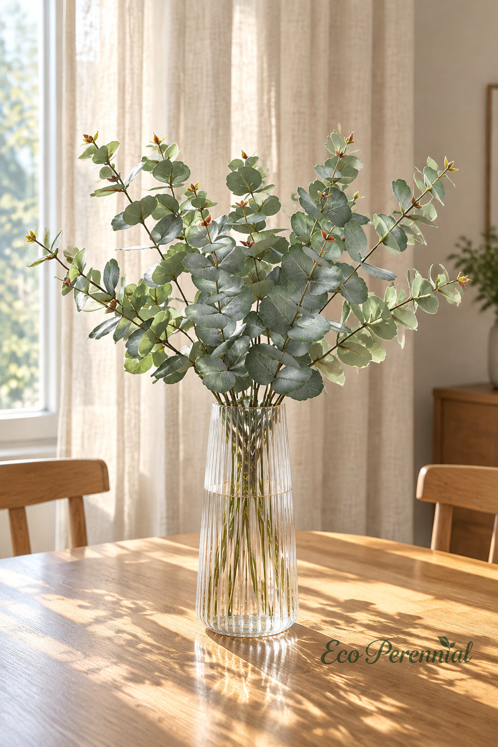 31.5" Realistic Faux Eucalyptus Stem | Silver Dollar Artificial Greenery | Artificial Greenery | Eco Perennial