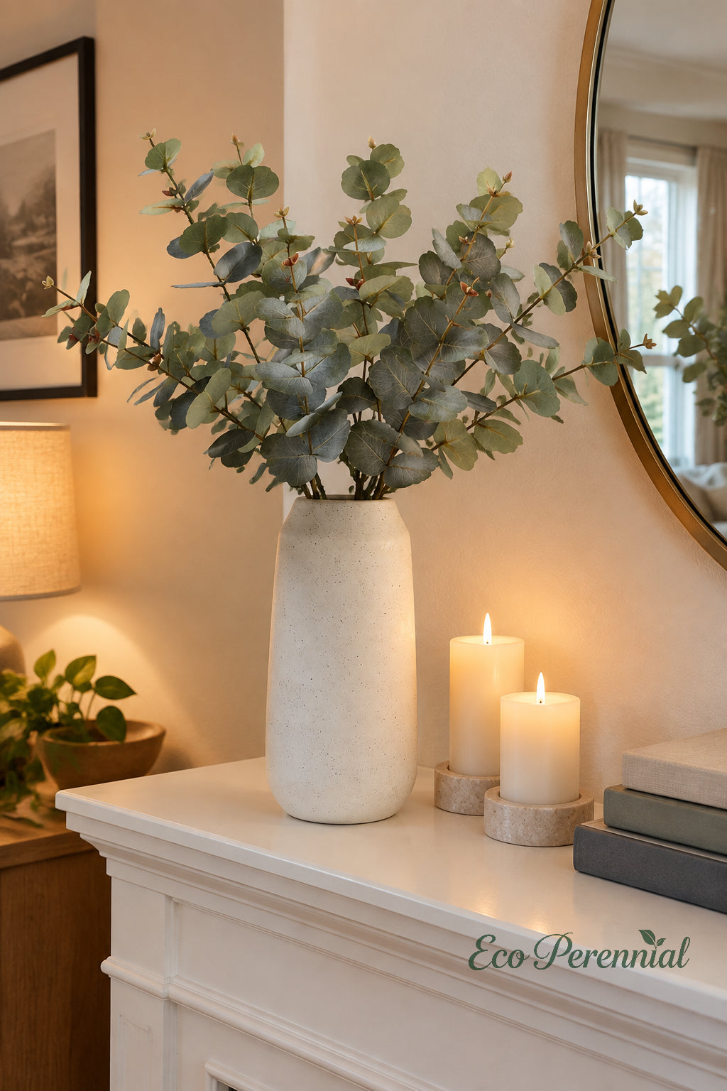 31.5" Realistic Faux Eucalyptus Stem | Silver Dollar Artificial Greenery | Artificial Greenery | Eco Perennial