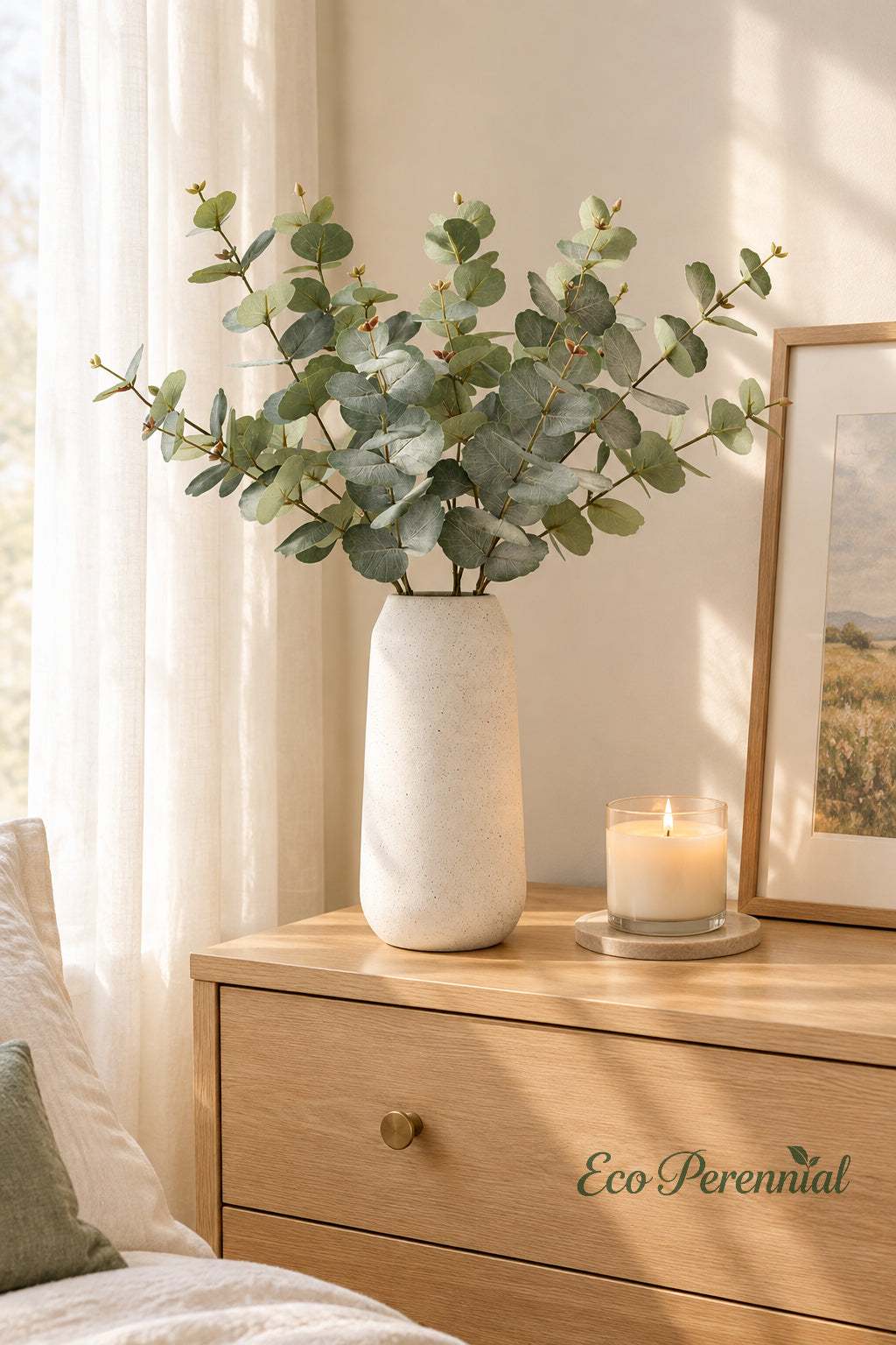 31.5" Realistic Faux Eucalyptus Stem | Silver Dollar Artificial Greenery | Artificial Greenery | Eco Perennial