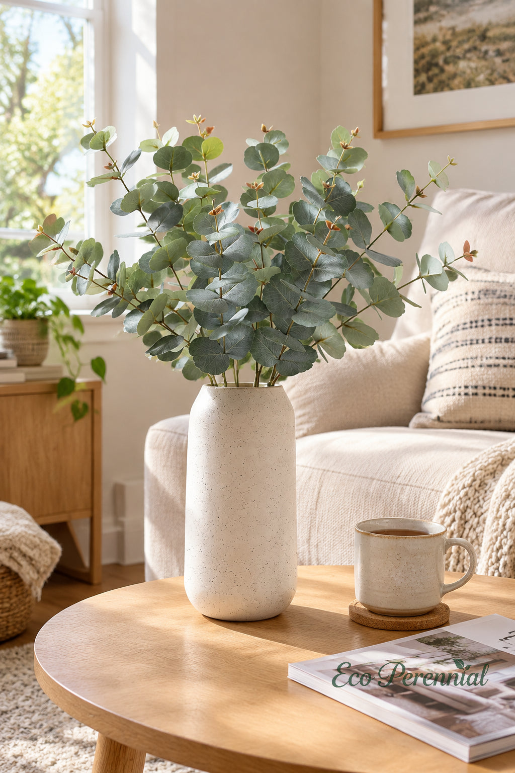 31.5" Realistic Faux Eucalyptus Stem | Silver Dollar Artificial Greenery | Artificial Greenery | Eco Perennial