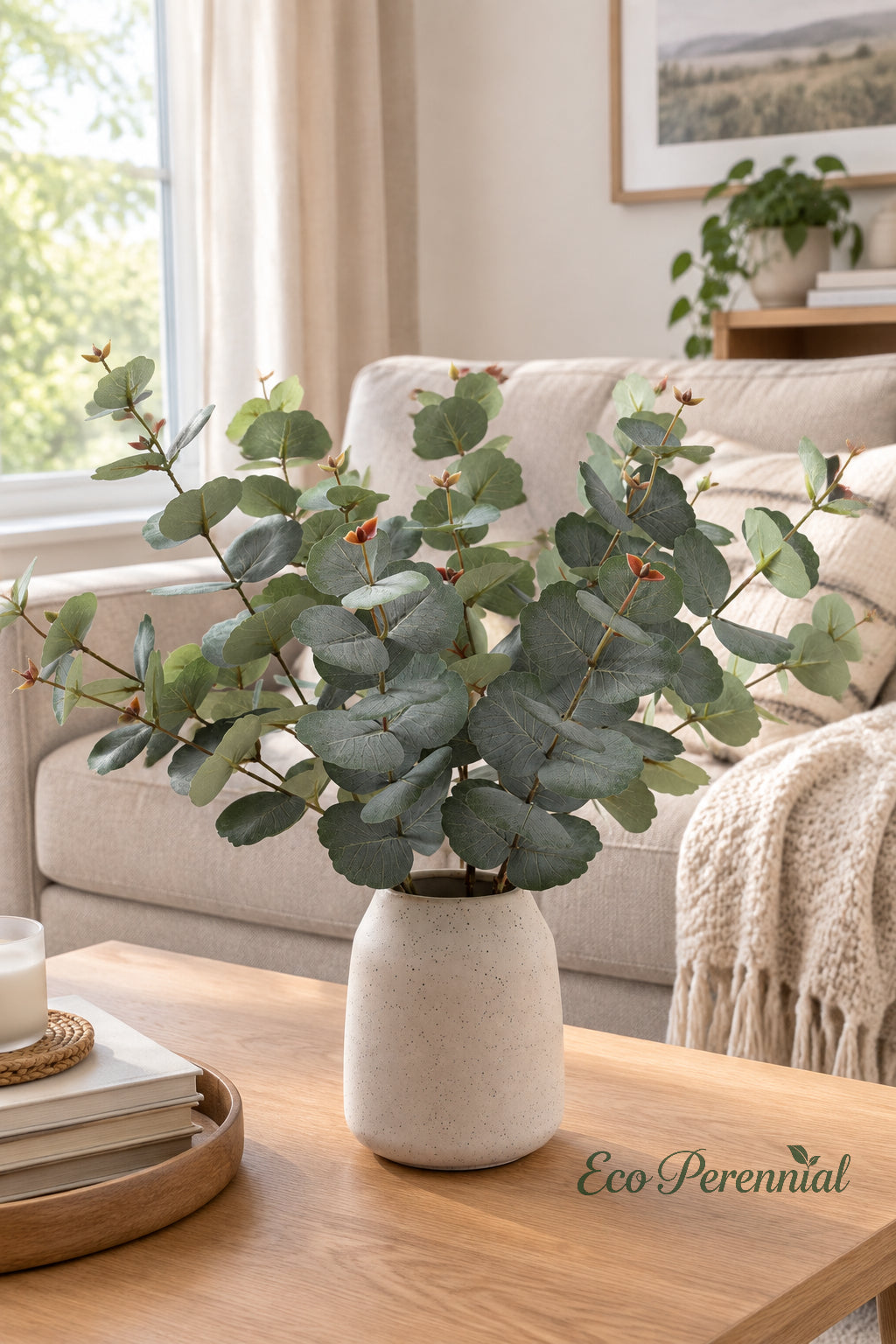 31.5" Realistic Faux Eucalyptus Stem | Silver Dollar Artificial Greenery | Artificial Greenery | Eco Perennial