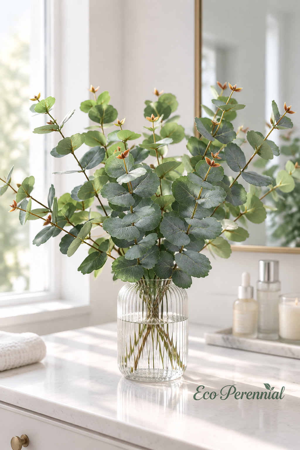 31.5" Realistic Faux Eucalyptus Stem | Silver Dollar Artificial Greenery | Artificial Greenery | Eco Perennial
